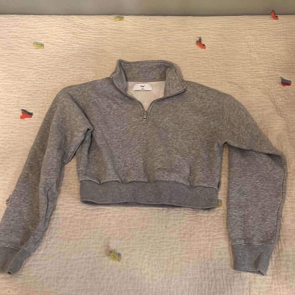 Aritzia TNA Cozy Fleece Cropped Quarter Zip Gray XS